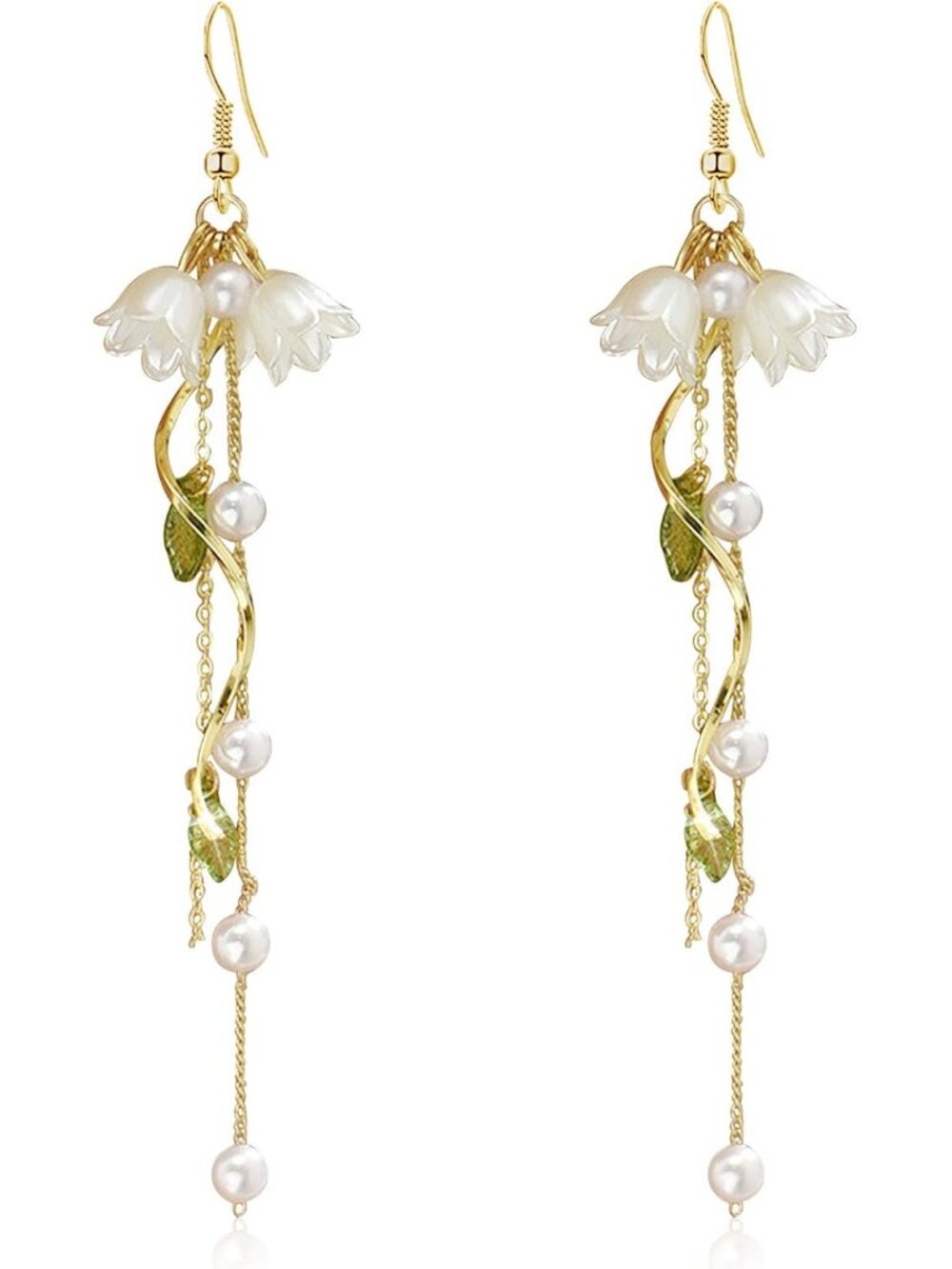 Dangle Flower Leaf Earring White Fairy Flower Summer Dangling Long Tassel Earrin